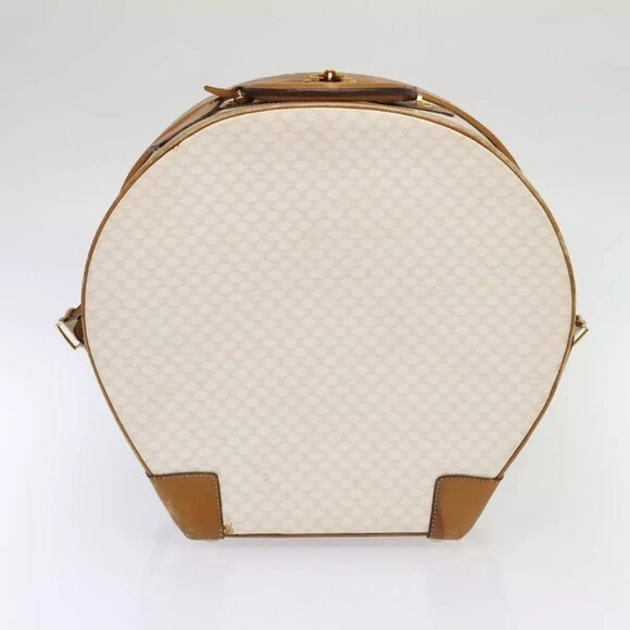 CELINE Macadam Canvas Hat Case Trunk PVC Leather White Authentic - Picture 12 of 16